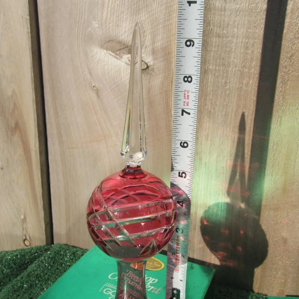 Vintage Gorham & Sons Full Lead Ruby Pink Clear Crystal Tree Topper Finial